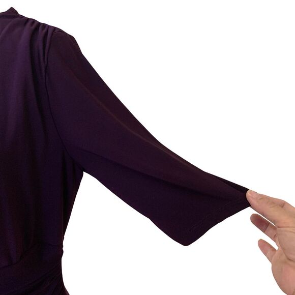 Lauren Ralph Lauren Dress Size 8 Purple Faux Wrap Ruched Short Sleeve V Neck - Picture 3 of 9
